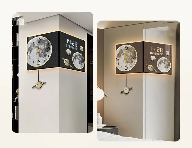 Moon Corner Wall Clocks Digital Modern Dacoration Items Clocks Wall Elegant Unique Clock Nordic Translation Watches Pendulum