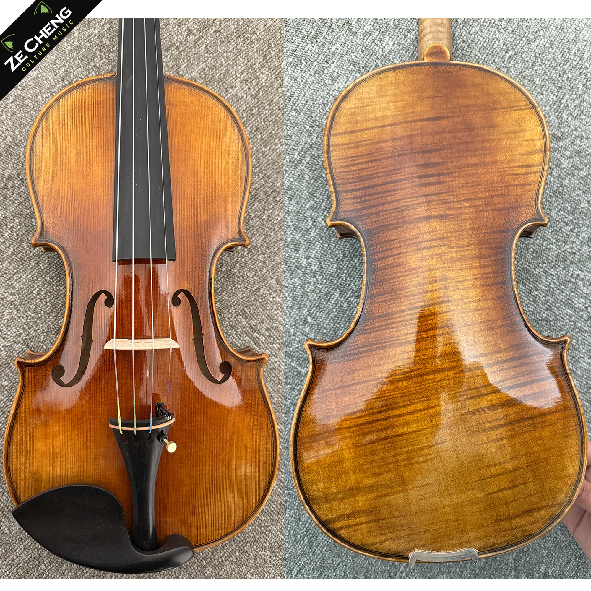 

High-End Professional Handmade Violin 4/4, Tiger-Striped Violin, Hand-Applied Lacquer, Spruce Top, Stage-Ready