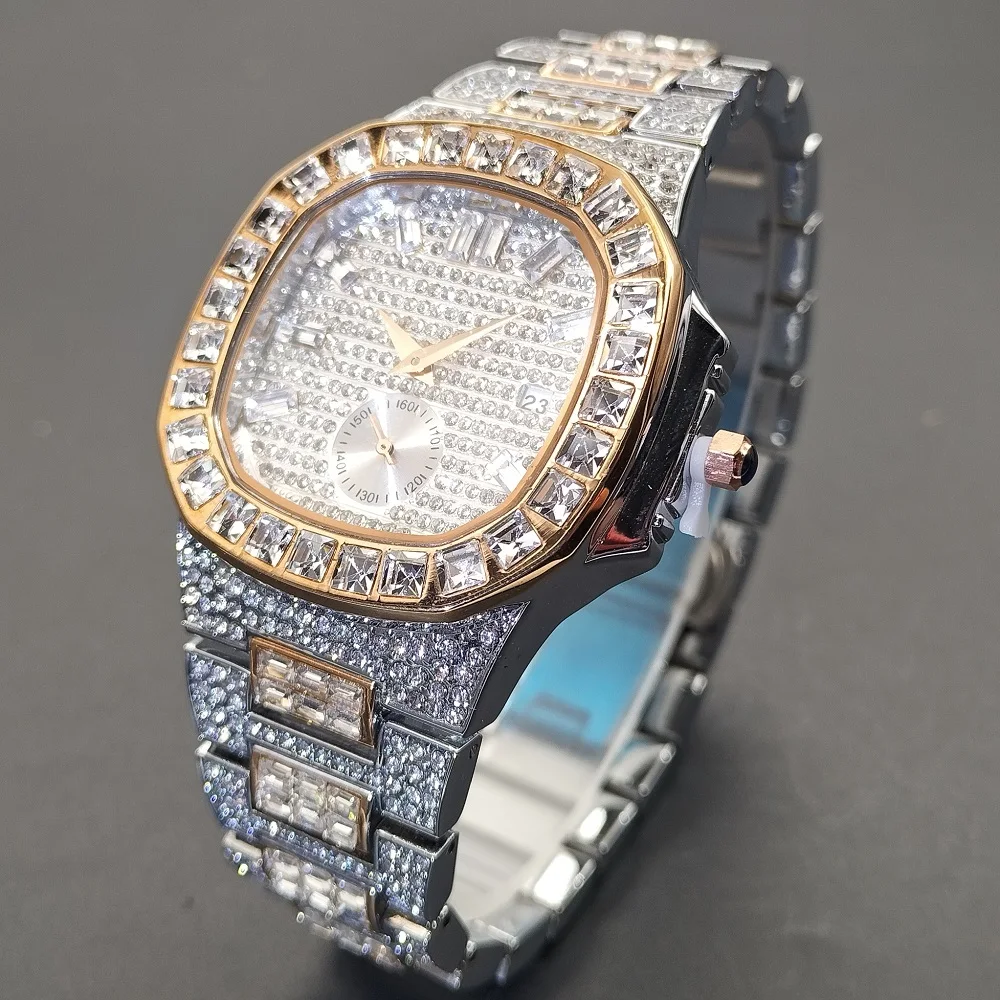 Reloj analógico de lujo para hombre, cronógrafo de cuarzo con diamantes de imitación, cristal, oro rosa, Japón, nuevo, 2021