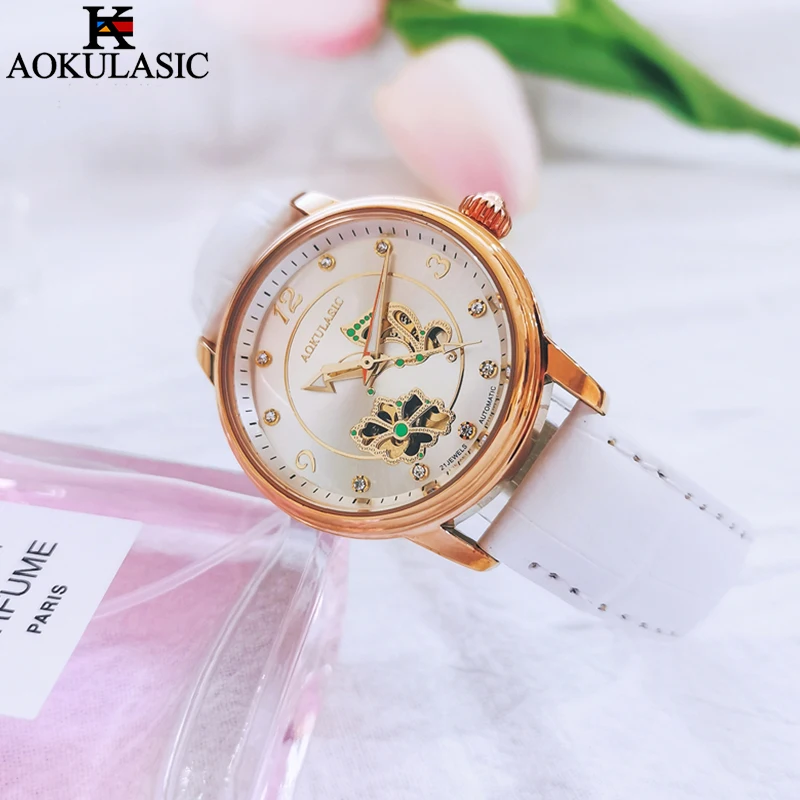 AOKULASIC Women Automatic Mechanical Watches Elegant Casual Waterproof Clock Watches Luxury High Quality Business Ladies Watches