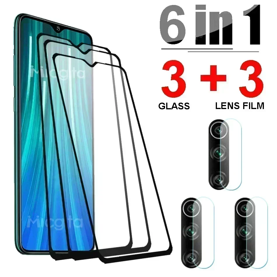 6 in 1 Tempered Glass For Xiaomi Redmi Note 8 Pro 8 2021 Note 7 Pro Redmi 8A 7A 7 Lens Film Screen Protector Redmi Note 8T Glass