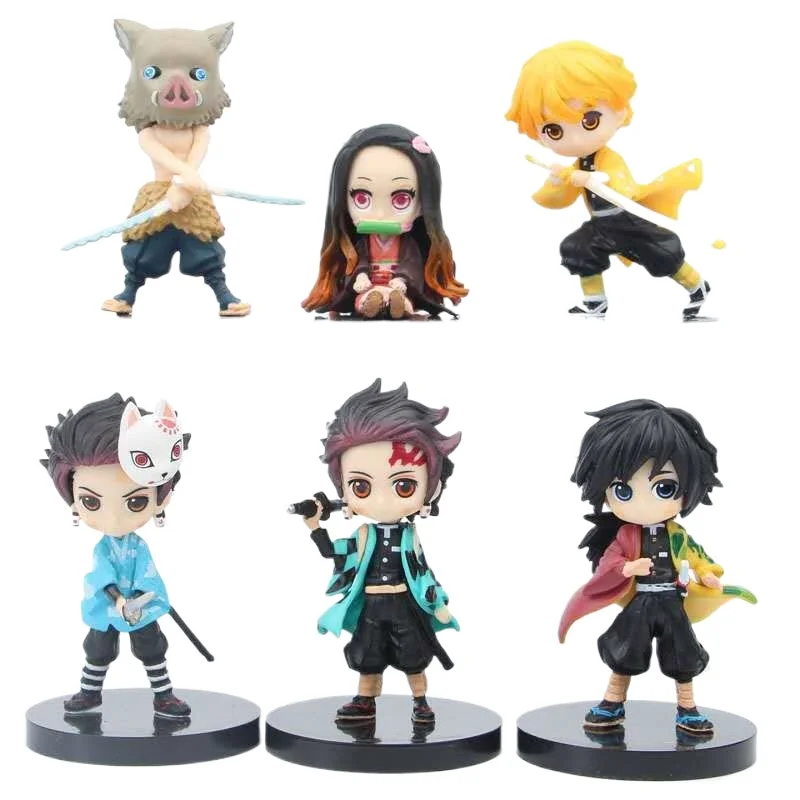 8종 세트 Q 버전 귀멸의 칼날 앉아있는 유령 인형 탄지로 니도우지 이노스케 젠이즈 피규어 액션 피규어 영화 모델 어린이 장난감 선물