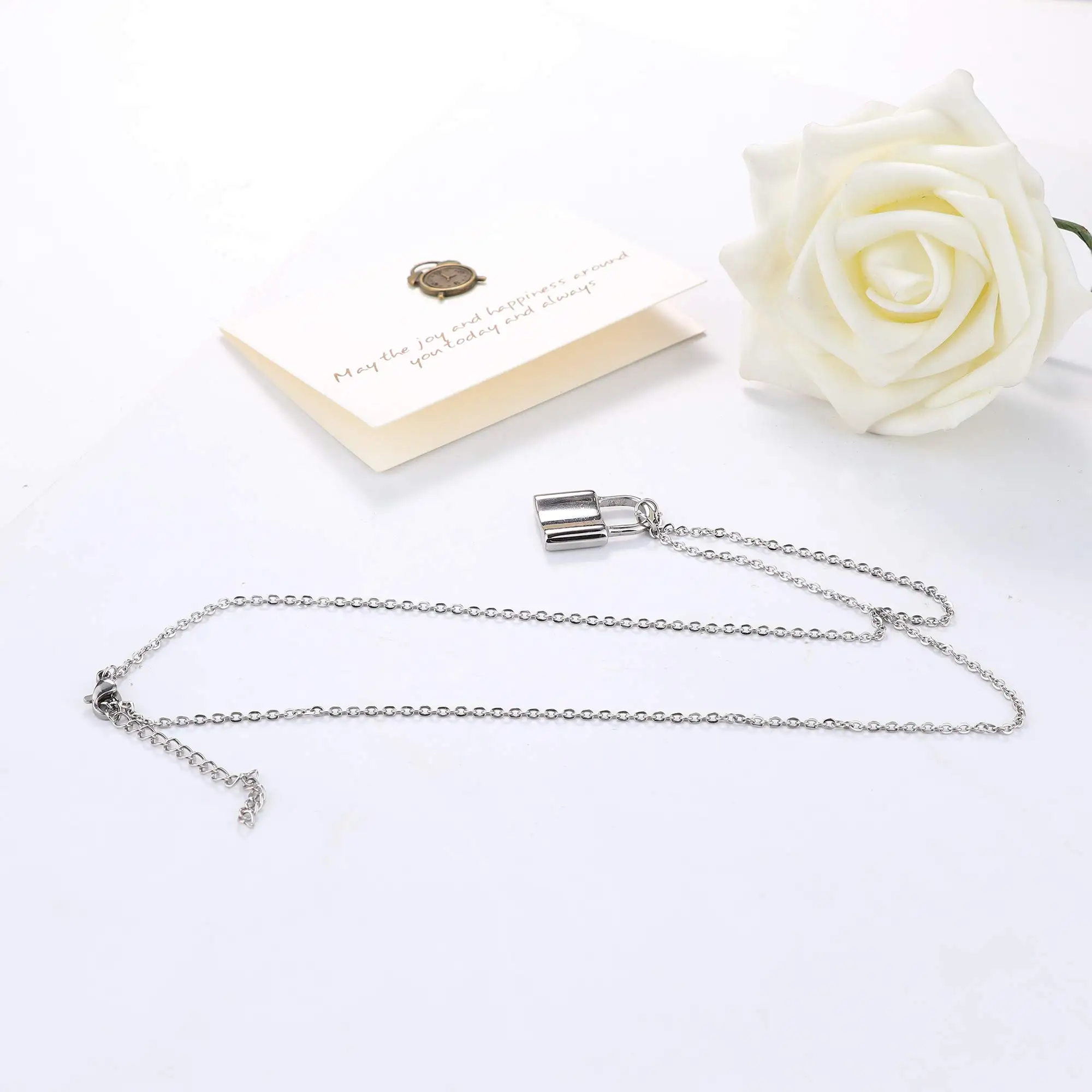 Bobisty Stainless Steel Lock Pendant Necklace for Mom Women Punk Hiphop Rock Goth Necklace Long Chain Mother\'s Day Gift With Box