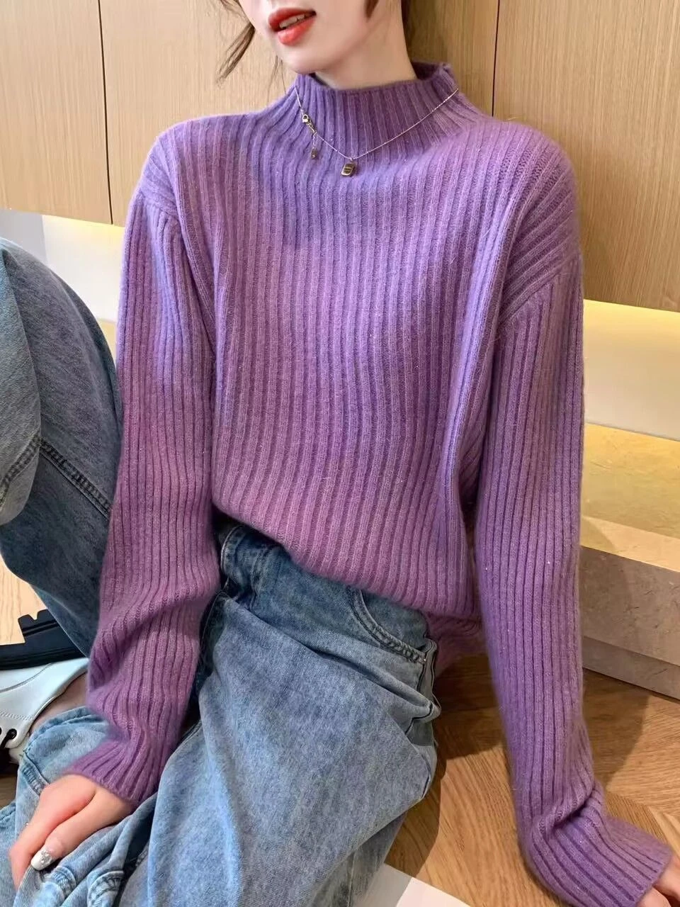 

Новый женский вязаный свитер с высоким воротником, утепленный, с эффектом похудения, универсальный, осенне-зимний, однотонный