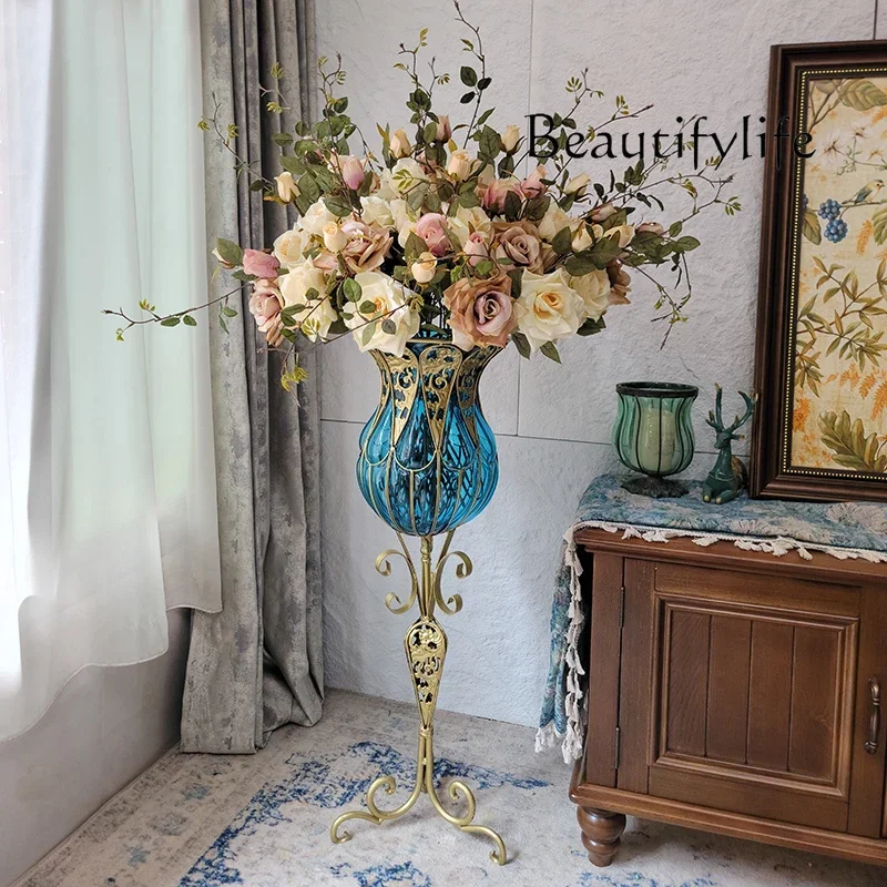 

NB Floor-to-ceiling large vase light luxury glass ornament flower arrangement high decoration entrance water nourishment