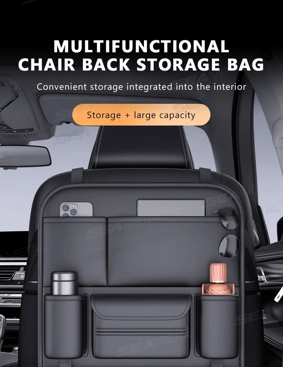 All in one Car Seat Back Storage Bag Upgraded 5-Pocket Auto Organizer Hanging Bag with Tissue Cup Holder Anti Kick Pad image 6