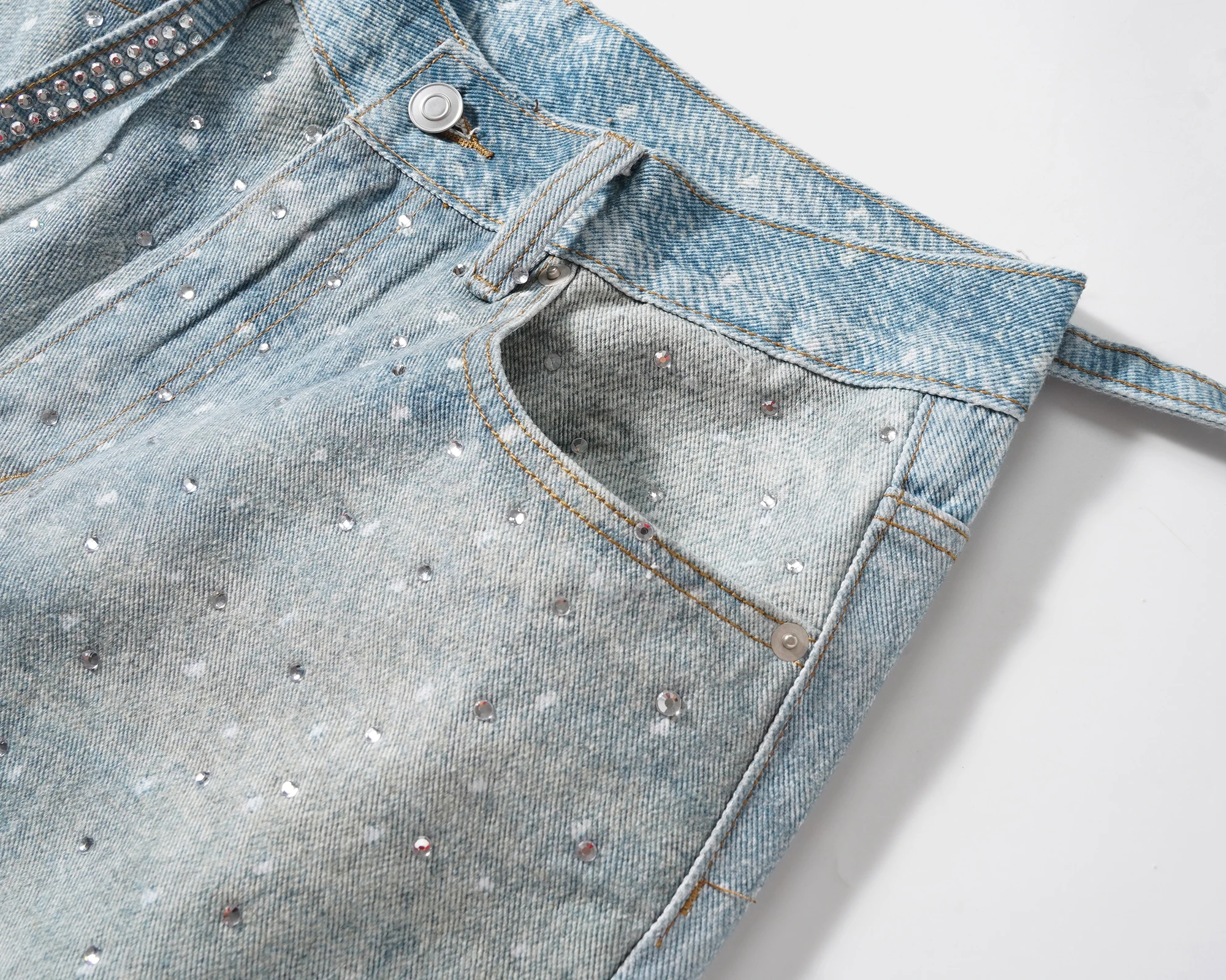 High-end-Hot Diamant Strass Band Denim Shorts Männer Frauen 2025, Frühling Sommer Neue Mode High Street Nische Fünf-punkt Hosen