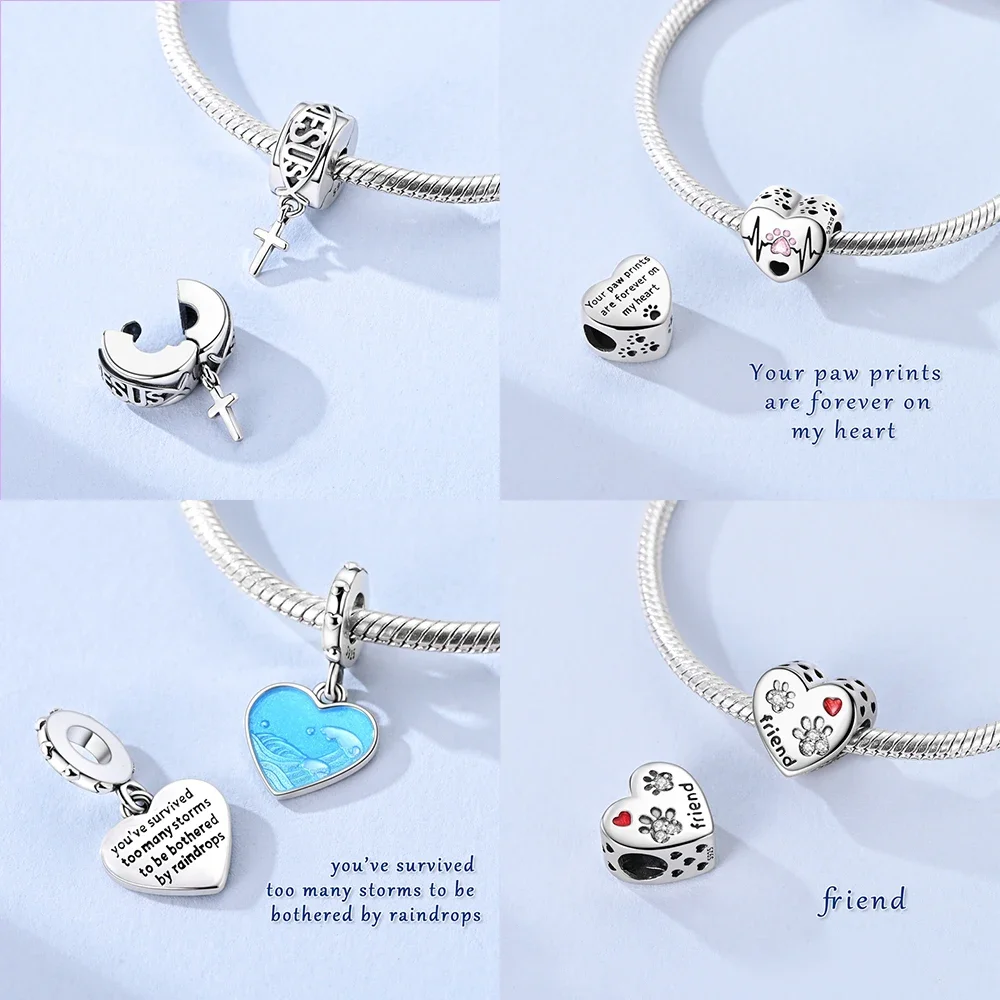 

Exquisite Cute Animal Pendant Blue Romantic Heart Bead Fit Bracelet 925 Silver Original Girlfriend's Accessory Fine Gift Jewelry