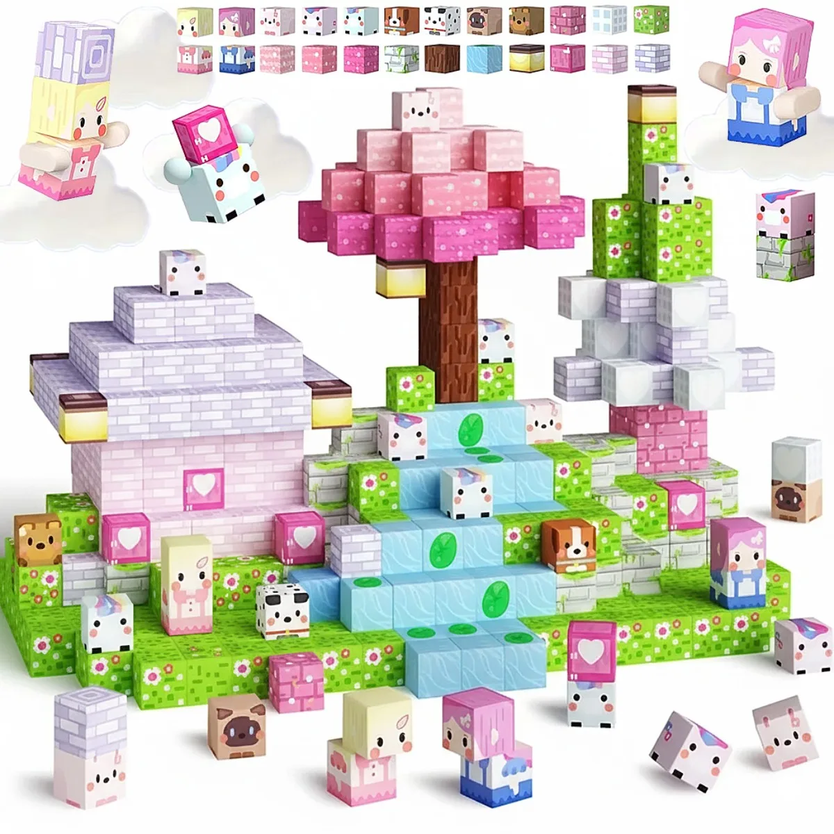 Magnetic Building Blocks Toy Mine World Magnet Princess Castle Blossom Cave Cube Set Brick Christmas Halloween Toys Kid Gift