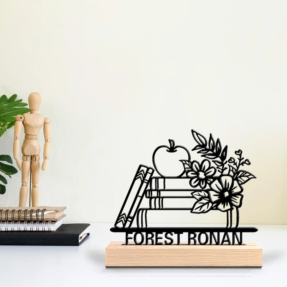 1 قطعة كتب مخصصة أنيقة شخصية تماثيل معدنية فن معدني مع قاعدة خشبية مثالية للمعلمين والخريف وهدايا عيد الشكر