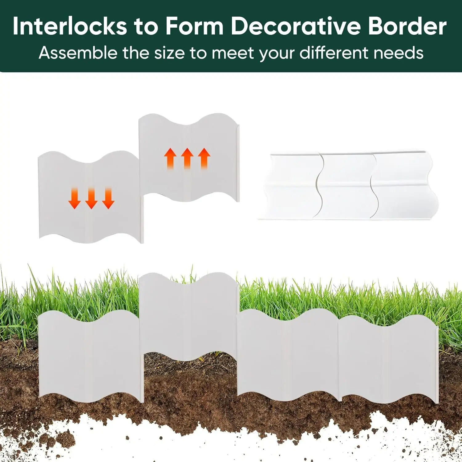 

21 pieces of white plastic garden edge frames – no digging required for interlocking landscape fence edges