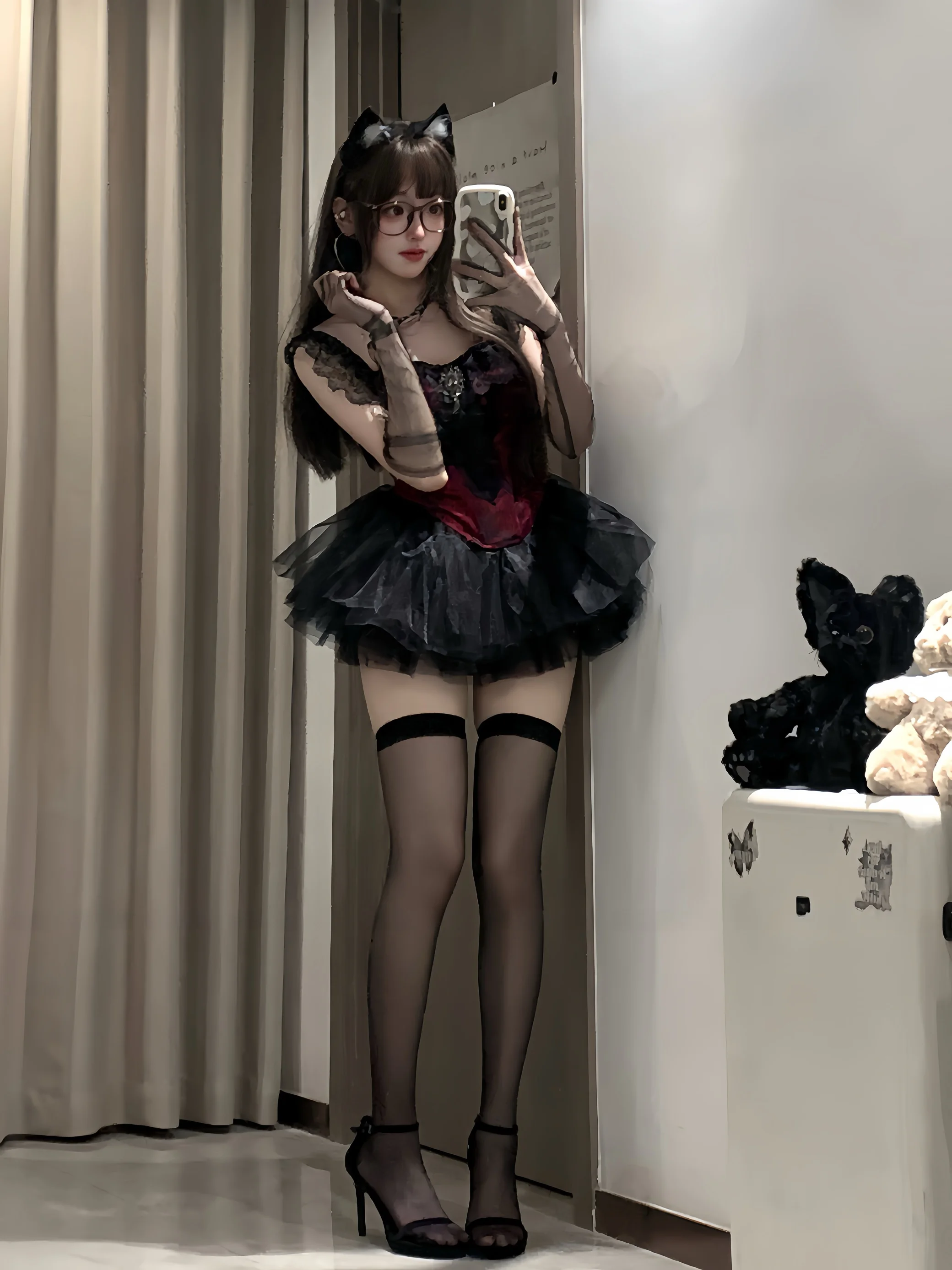 다크 고딕 할로윈 코스프레 여성용 레이스 트림 크롭 탑 허리 조임 패치워크 튜브 탑 오리지널 디자인 레귤러 길이