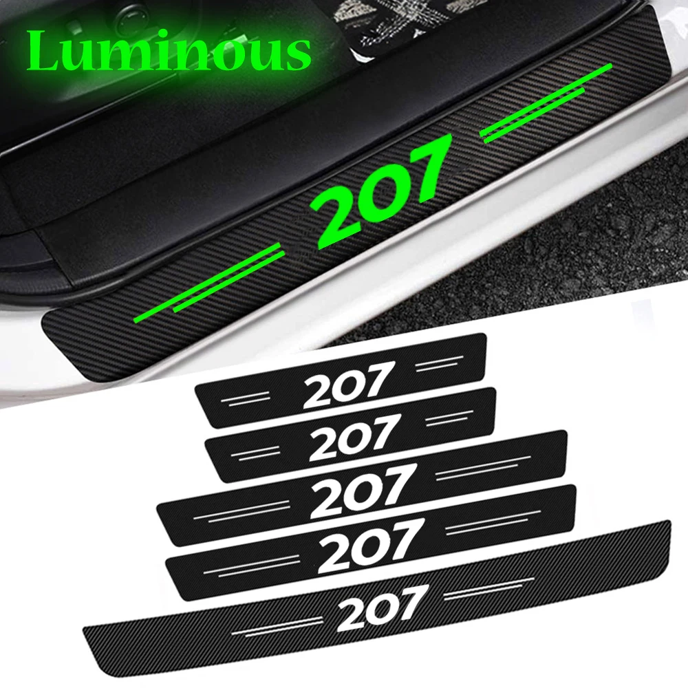 Luminous Car Door Sill Protector Rear Trunk Bumper Threshold Sticker for Peugeot 207 Logo Emblem 106 208 308 107 306 Accessories