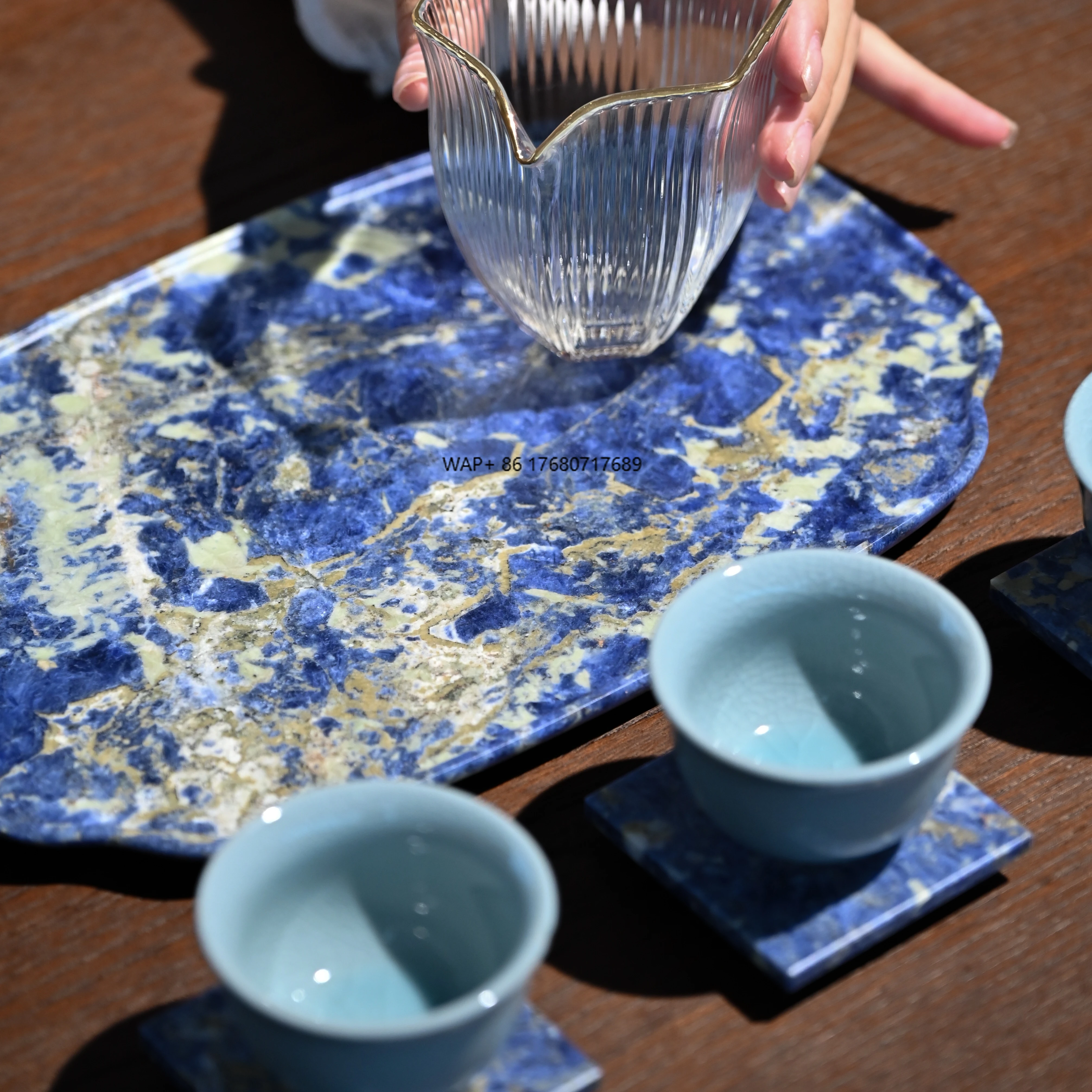 

Bolivian Blue Natural Marble Tea Set - Handcrafted Artistic Stone Tea Ware for Marble Art Collection & Luxury Tea Ceremony