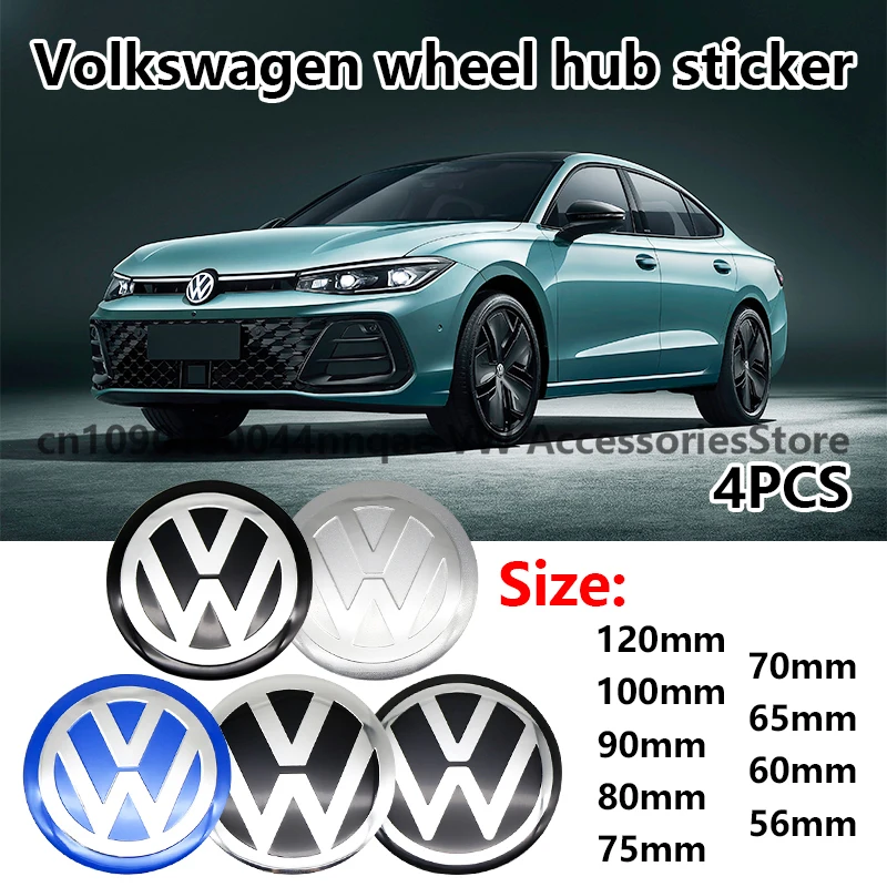 56/60/65/70/75/80/90/100/120mm 4pcs Car Wheel Center Decal Hub Sticker for Volkswagen Golf 5 6 Polo Passat Tiguan CC Bettle Bora