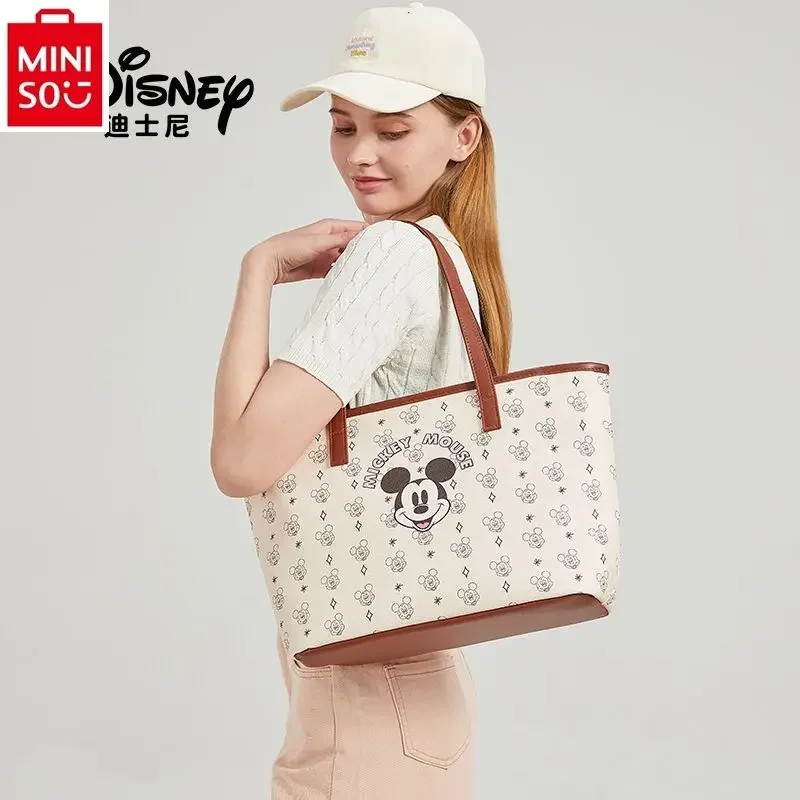 

MINISO Disney Cartoon Mickey Fashion Women's Large Capacity Commuting Handbag for Outgoing Portable Shoulder Bag