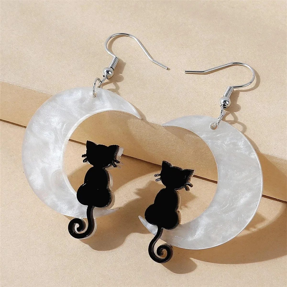 Halloween Dark Cat Acrylic Moon Cat Pendant Earrings Jewelry