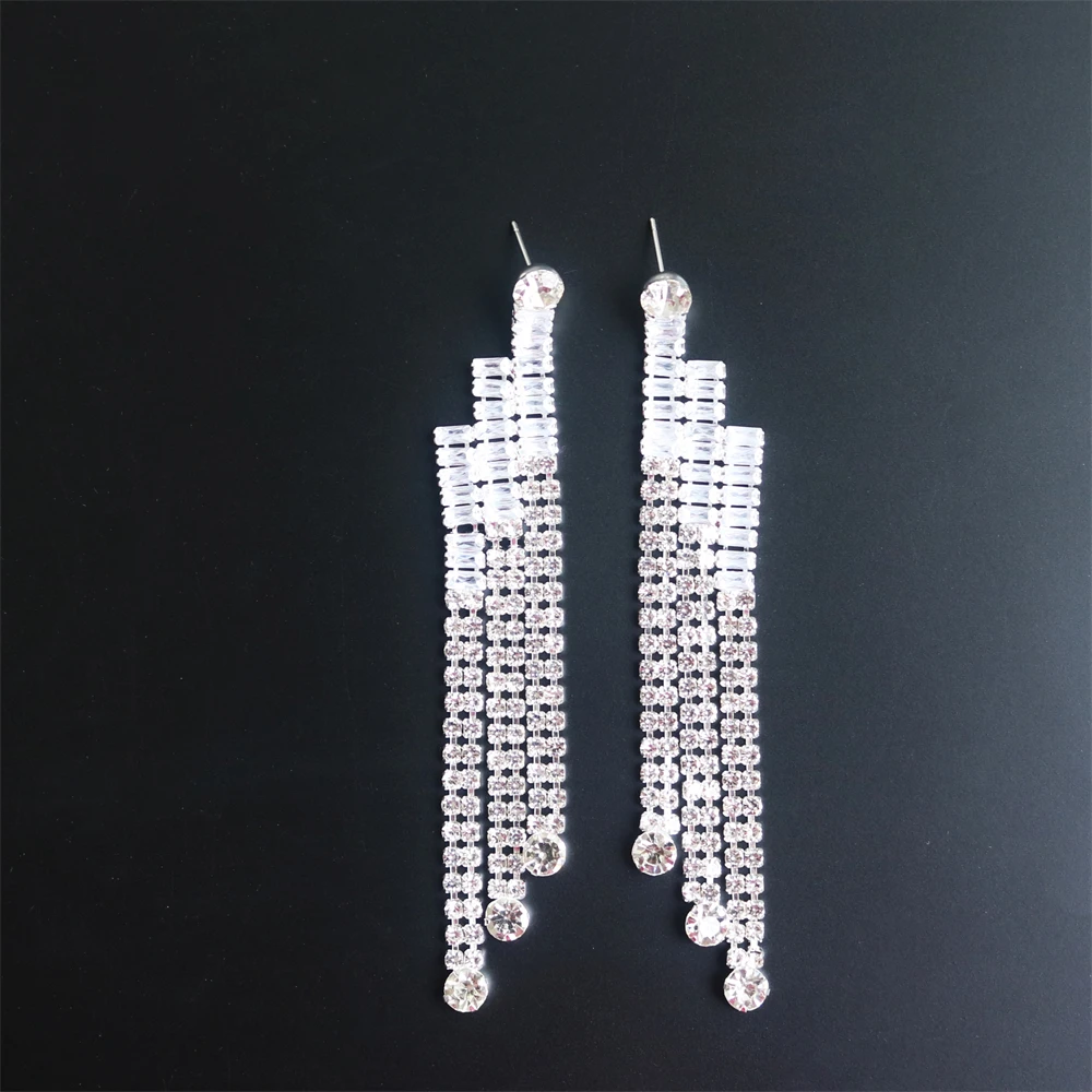 2023 New Long Tassel Geometric Drop Earrings for Women Oversize Fashion Crystal Dangle Earrings Statement Jewelry Accessories