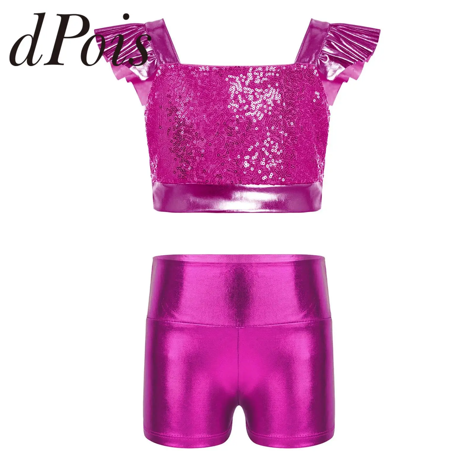 Girls Jazz Latin Dance Outfit Sequin Cha Cha Performance Costume Kids Sparkling Hip Hop Clothes Children Metallic Disco Costumes