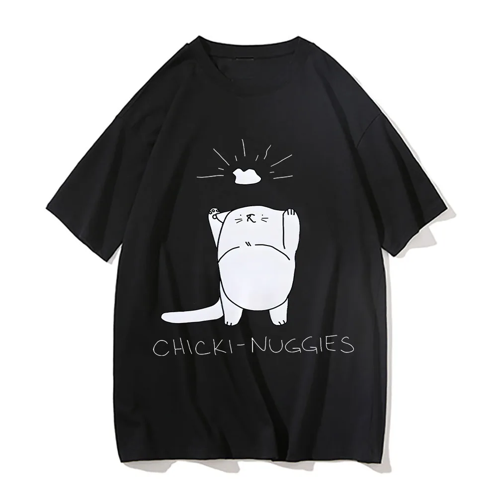 Kitten Nuggets Happy Cat T Shirts Casual Round Neck Tee-shirt for Summer Printing Short Sleeve for Men Women Kawaii Clothes Y2k