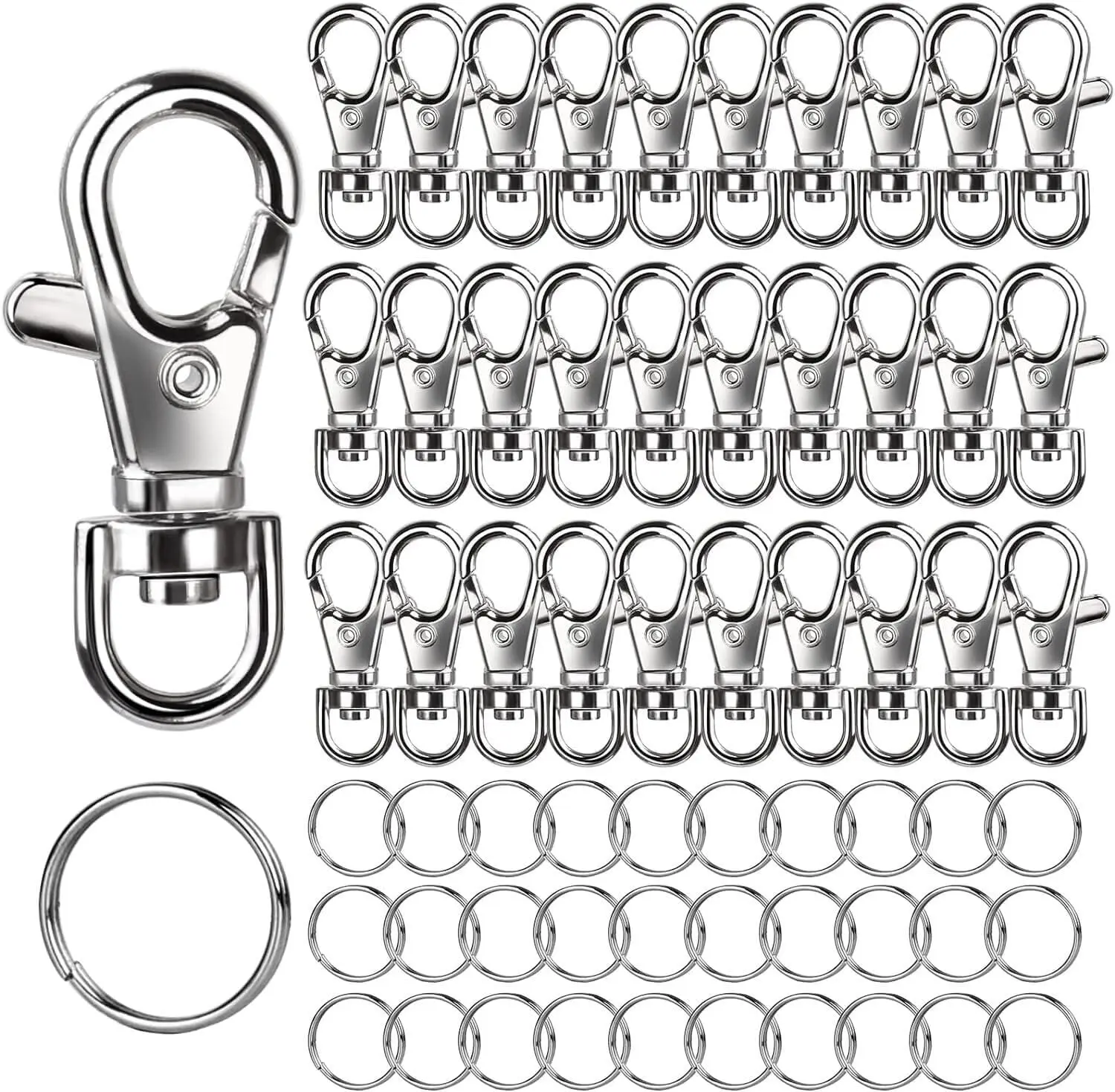 60PCS Metal Swivel   and Key Rings, 30PCS Small Lobster Claw Keychains Clasps and 30PCS Key Chain Ring for Keychain Clip, Key, J