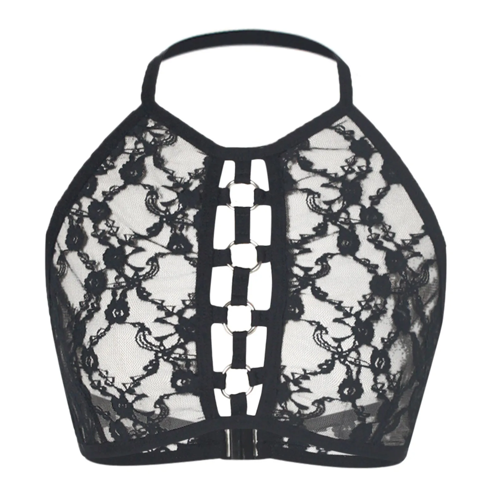 Kobiety Halter Neck seksowny krzyż bralet na ramiączkach koronki kwiatowy muszelki Crop biust biustonosz bez pleców drążą bandaż erotyczna bielizna