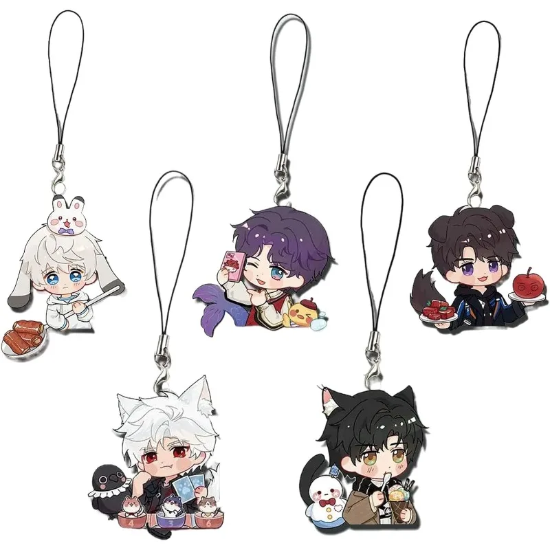 5Pcs 사랑과 Deepspace 귀여운 휴머노이드 아크릴 전화 매력 코스프레 Xavier Zayne Rafayel Sylus Caleb 키 체인 가방 펜던트 선물