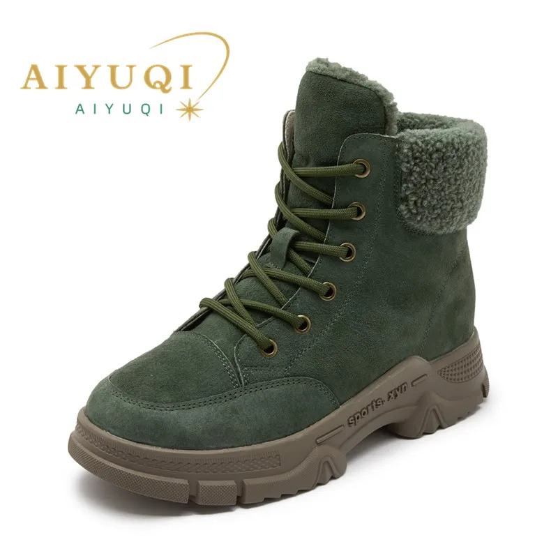 AIYUQI Snow Boots Women 2024 new Women Winter Shoes Non-slip Flat Large Size Real Leather Women Ankle Boots