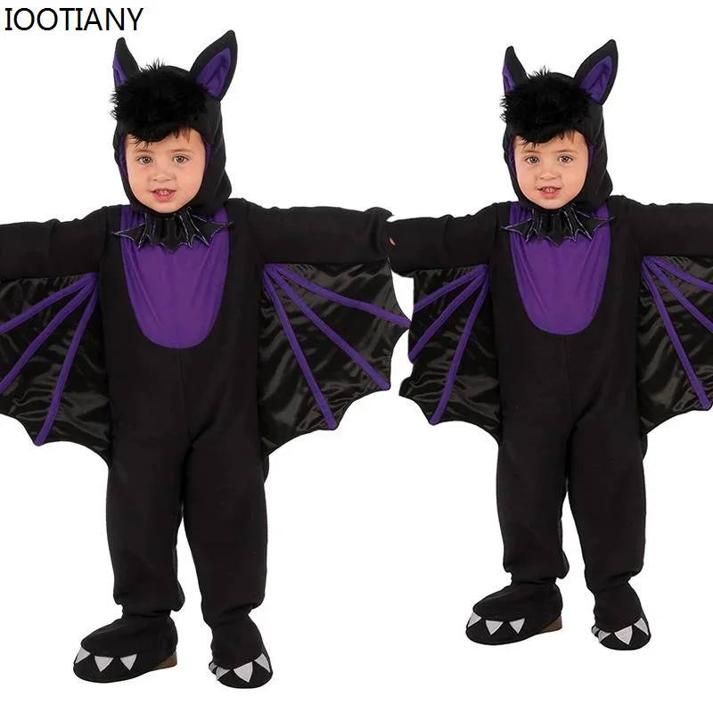 Dziecięce wampiry kostiumy Cosplay Halloween Bat body z kapeluszem czarne zwierzęce uroczy strój karnawałowe występy na scenie element ubioru