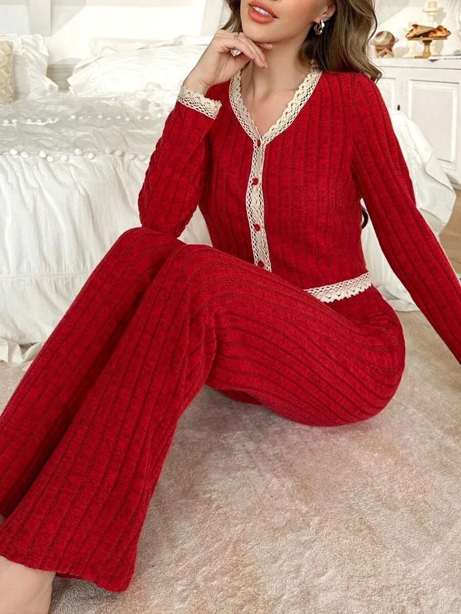 

Women's Pajama Set, 2-piece Pants Set, Long-sleeved Pajama Set, Women's Winter Warm Pajama, Women's Family Home Wear Set
