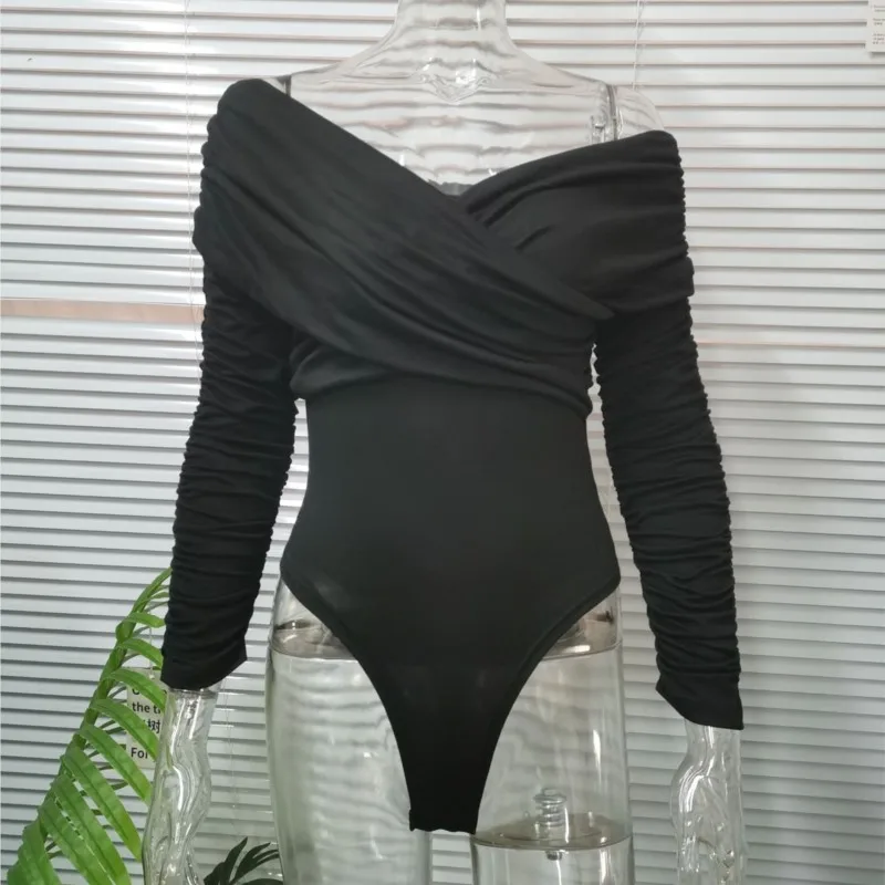 2025 ใหม่ฤดูใบไม้ร่วงผู้หญิงหนึ่งไหล่VคอแขนยาวElegant Jumpsuit Slim Fitสําหรับทุกวัน & Officeสวมใส่