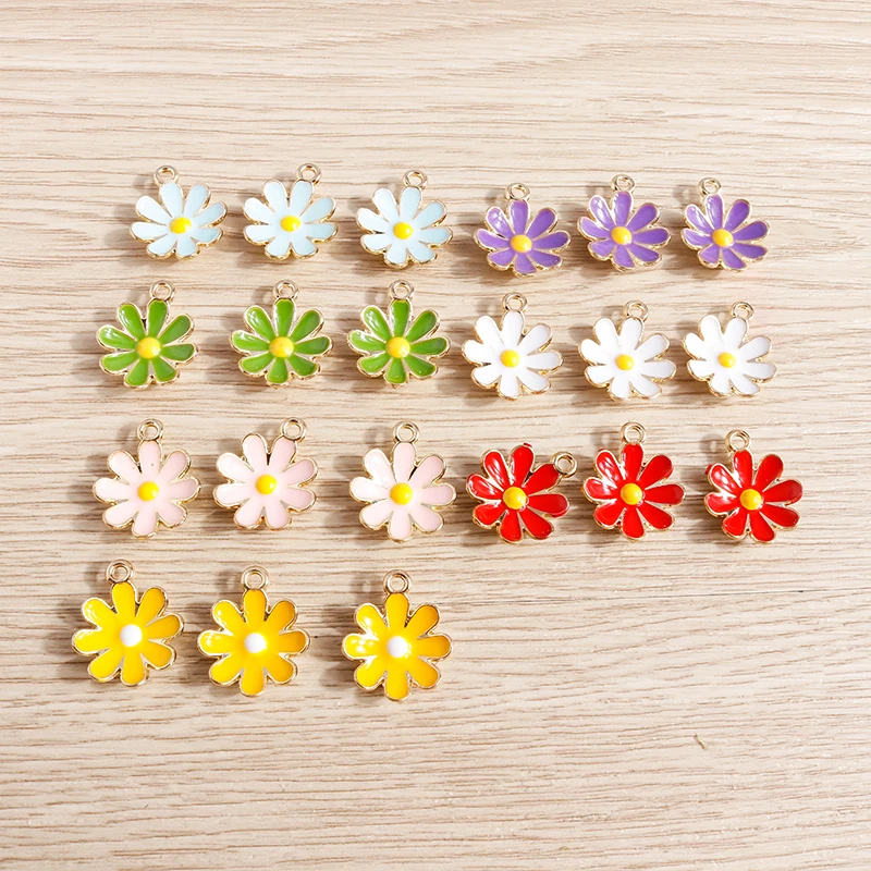 Tusember 10 Stück vergoldete, bunte, niedliche Gänseblümchen-Anhänger für DIY-Schlüsselanhänger, Ohrringe, Armbänder, Schmuckherstellung und Zubehör – Detail 8