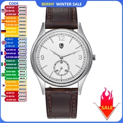 BERNY Horloges voor Mannen Ultradunne Eenvoudige Gemakkelijk Lezen 38mm Quartz Man Horloge Lederen Band Paar heren Stijlvolle Jurk Horloge