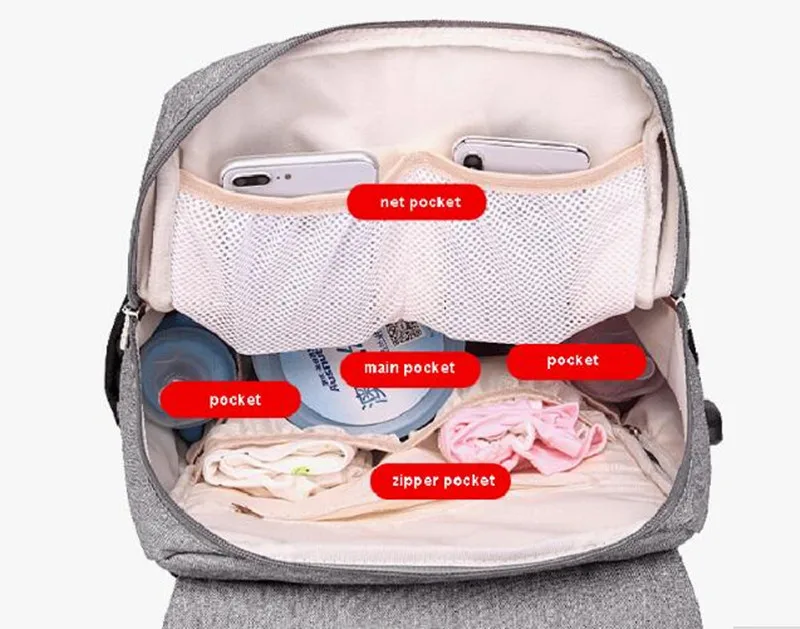 Mummy Diaper Bag Backpack Baby Stroller Bag Waterproof Oxford Handbag Nursing Nappy Bag Kits USB Rechargeable Holder