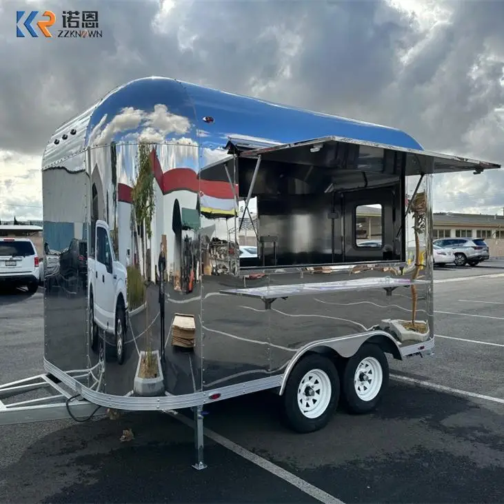 Concession Food Trailer Ice Cream Cart Mobile Street Ice Cream Coffee Kiosk With Full Kitchen Equipments Airstream Food Truck