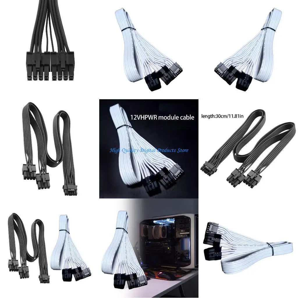 

U2JE 30cm PCIE 5.0 Cable 16AWG Two 8Pin to 16Pin 12VHPWR Cable for Integration with PSUs