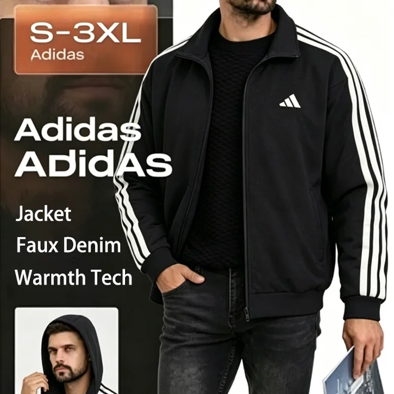 Adidas 100%Authentic Mens Knit Track Jacket  Spliced Design Black Full Zip Sports Outerwear KR2488