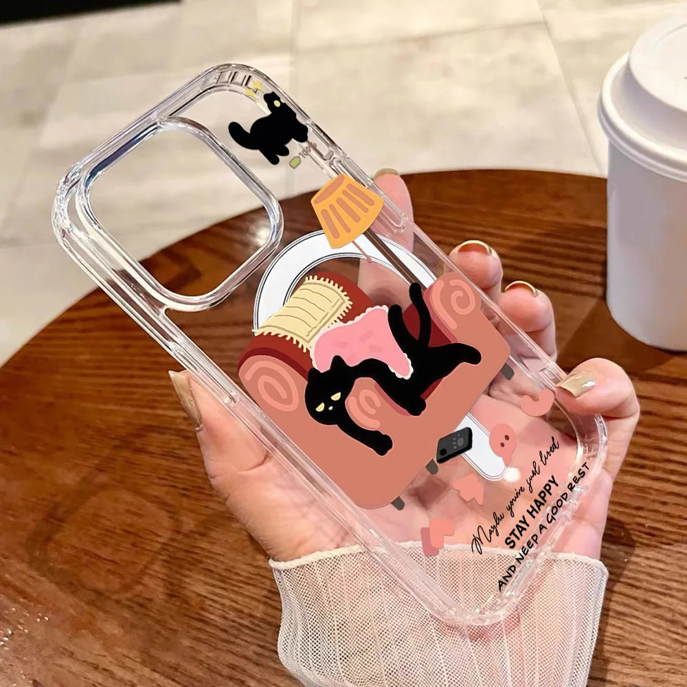 Magnetische Katzen-Schutzhülle für iPhone 17 16 Pro Max 13 11 15 14 12 Air 17Promax 16promax Silikon Transparente Abdeckung