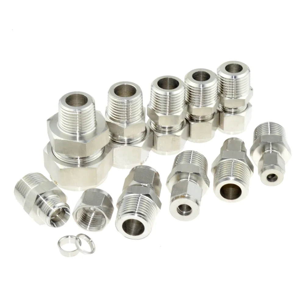 SS 304 Złącze kompresyjne z podwójną tuleją 8 mm 10 mm 12 mm 1/4 1/2 Rura 1/8 1/4" 1/2" Męskie NPT BSP Złączka rurowa ze stali nierdzewnej