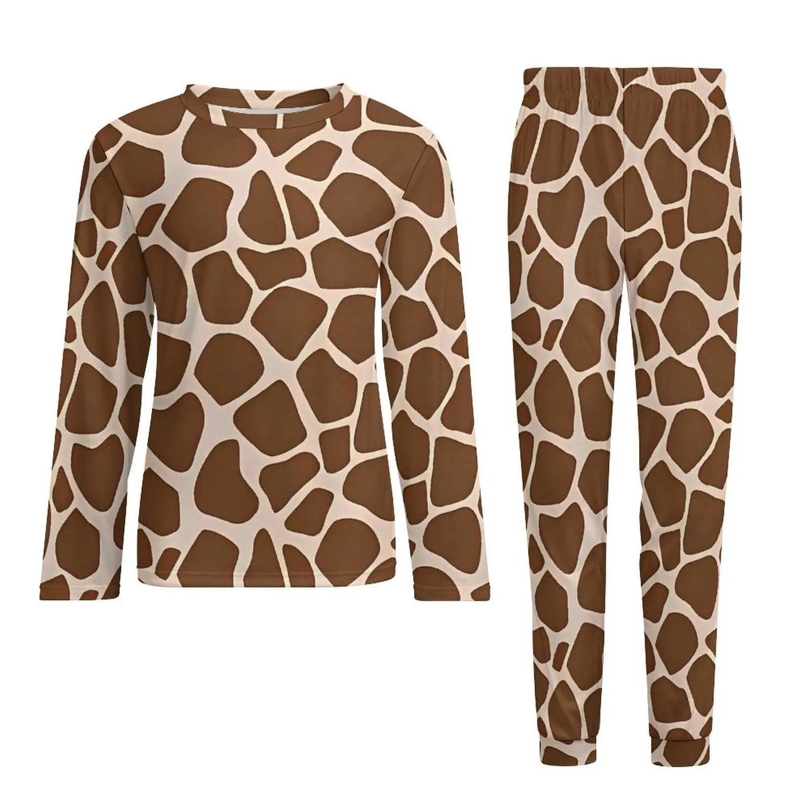 Girafa impressão pijamas outono 2 peça marrom pele animal adorável conjuntos de pijama masculino manga longa estética gráfico pijamas tamanho grande