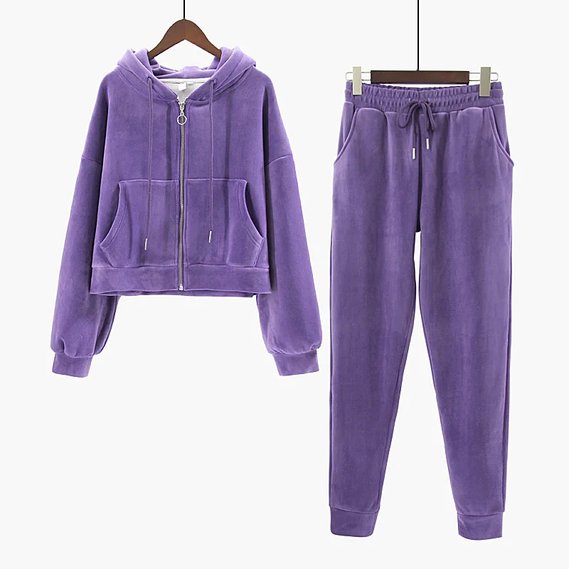 2023 Woman Casual Full Hoodies Gym TrackSuit Sport Sweats Jacket Coat Bottom Suit Trousers Pants Track Suit Outfit Golden Velvet