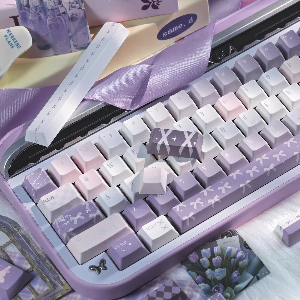 Wire Lifting Plush Keycap Cherry Pbt Five Sided Sublimation Keycap 7U/Split Space Iso Layout 150Keys Gradient Purple Keycap