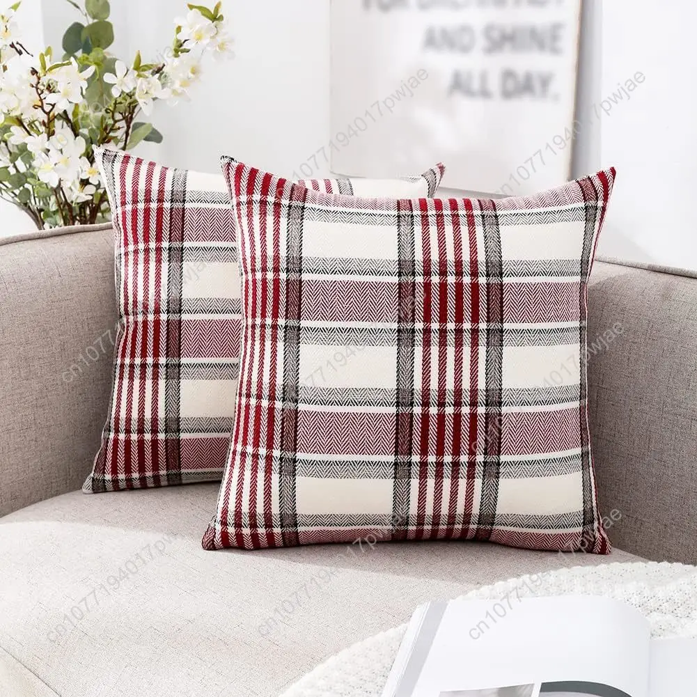 

CARRIE HOME Red Christmas Tartan Plaid Pillow Covers 18x18 Set of 2 Farmhouse Buffalo Plaid Red Striped Throw Pillow Cover for L