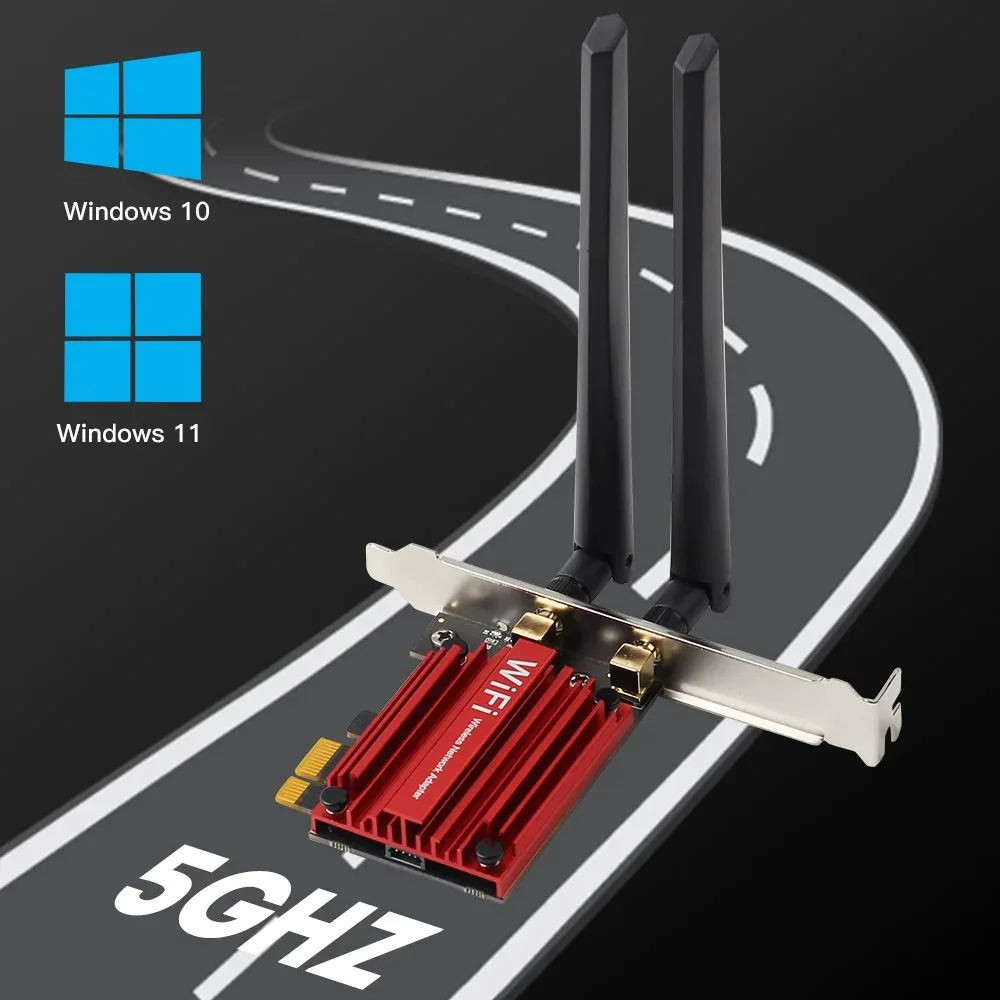 Adaptador sem fio PCIE, WiFi 6E, 5400Mbps Tri Band, Compatível com Bluetooth 5.2, Placa WiFi de rede para PC, Win 10, 11, MT7921, 2.4G, 5G, 6Ghz