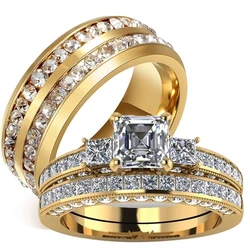 Carofeez 2025 Luxury Zircon Crystal Couple Rings for Lover's Valentine's Day Gift Fashion Gold Color Engagement Wedding Band