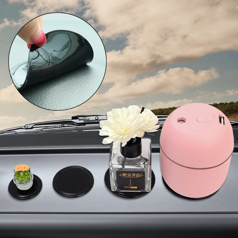 Car Dashboard Non-slip Mat Black Round Ornament Non-slip Sticky Instrument Phone Holder for Cell Phone Keys Coins Car Interior