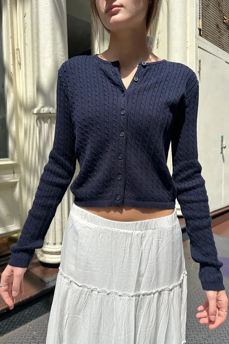 Brandy Long Sleeve Twist Knit Sweater O-Neck Zoe Kint Cardigan