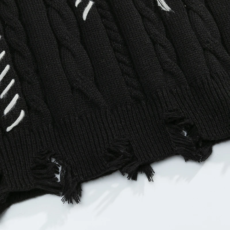 سترات خريفية محبوكة للرجال بلوفرات ممزقة دافئة عتيقة 2025 ملابس الشارع الشهير Harajuku ملابس تريكو فضفاضة غير رسمية