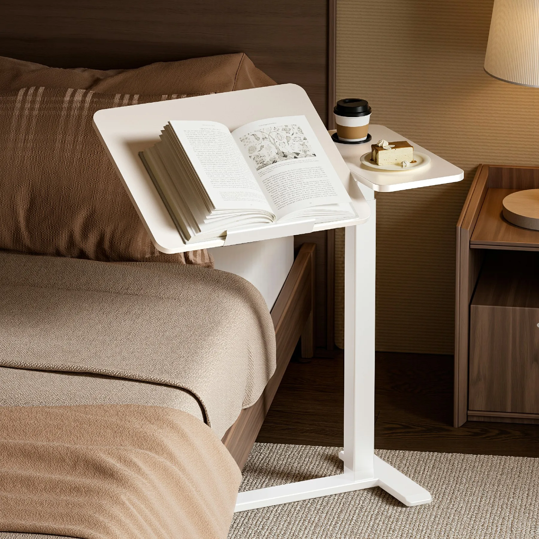 

BZIUM Overbed Bedside Table with Hidden Wheels, Adjustable Medical Tilt Top Hospital Bed Table Over The Bed, Rolling Desk