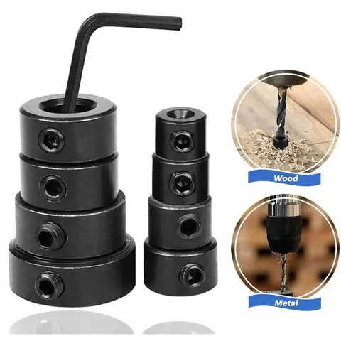 Drill Depth Stop Bit Collar Set Adjustable Positioner Limit Ring Allen Wrench Tighten The Stopper Set-Screws Woodworking Tool